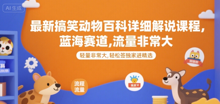 最新搞笑动物百科详细解说课程，蓝海赛道，流量非常大，轻松签独家进精选-创安网_汇聚全网热门项目资源