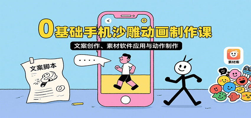 0基础手机沙雕动画制作课，文案创作、素材软件应用与动作制作-创安网_汇聚全网热门项目资源