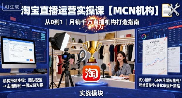 淘宝直播运营实操课【MCN机构】，从0到1做一家月销千W的直播机构