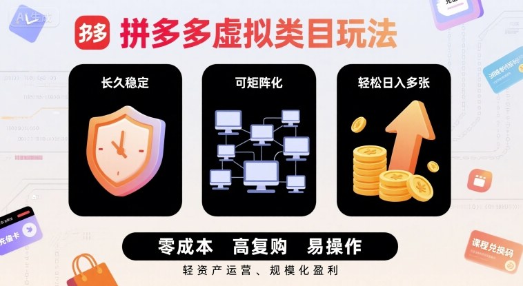 拼多多虚拟类目玩法，长久稳定，可矩阵化，轻松日入多张-创安网_汇聚全网热门项目资源