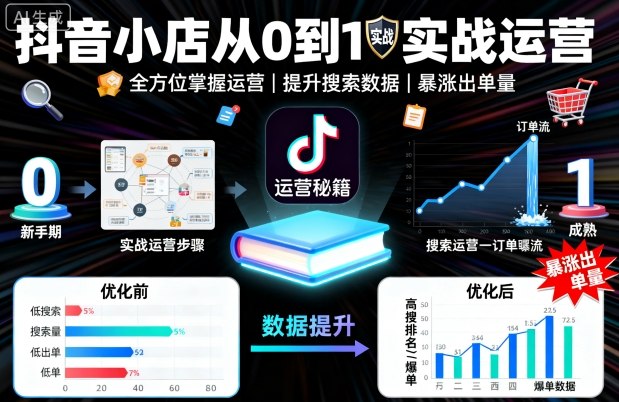 抖音小店从0到1实战运营，帮你全方位掌握小店运营，提升搜索数据与出单量