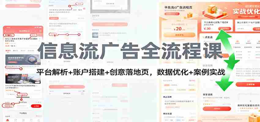 信息流广告全流程课：平台解析+账户搭建+创意落地页，数据优化 + 案例实战