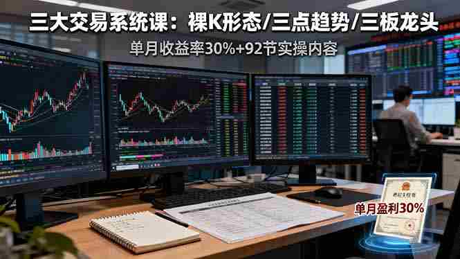（16269期）三大交易系统课：裸K形态/三点趋势/三板体系，单月收益率30%+92节实操内容
