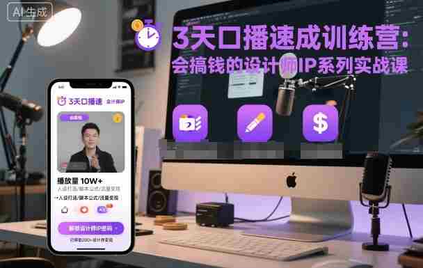 3天口播速成训练营，会搞钱的设计师IP系列实战课