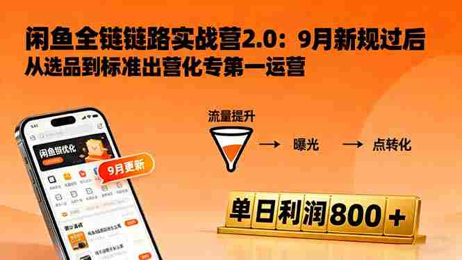 （16265期）闲鱼变现课3.0：掌握链接优化、流量提升、商业变现，单日利润800+