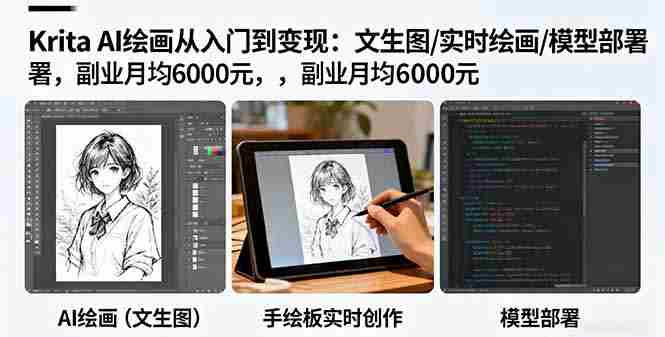 （16222期）Krita AI绘画从入门到变现：文生图/实时绘画/模型部署，副业月均6000元