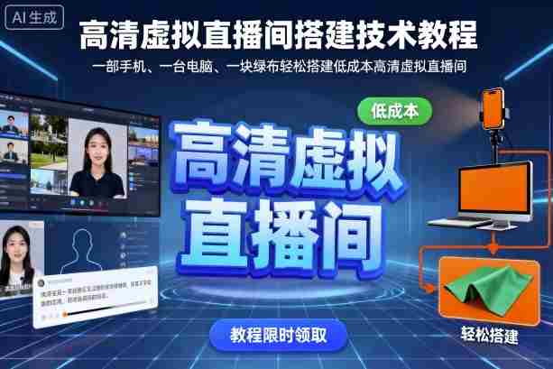 高清虚拟直播间搭建技术教程，一部手机、一台电脑、一块绿布轻松搭建低成本高清虚拟直播间