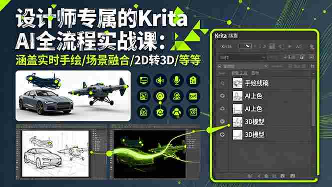 （16245期）设计师专属的Krita AI全流程实战课：涵盖实时手绘/场景融合/2D转3D/等等