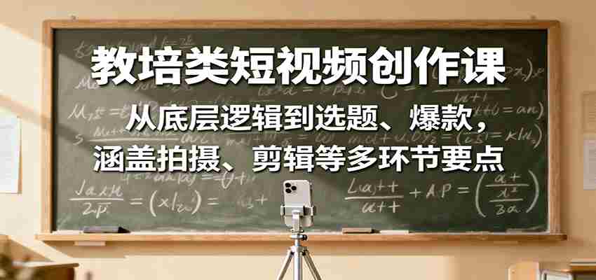 教培类短视频创作课：从底层逻辑到选题、爆款，涵盖拍摄、剪辑等多环节要点