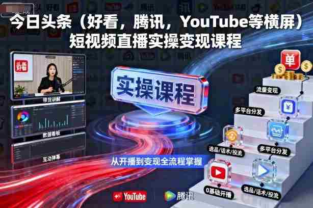 今日头条（好看，腾讯，YouTube等横屏）短视频直播实操变现课程