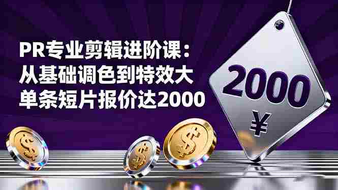 （16381期）PR专业剪辑进阶课：从基础调色到特效大片的进阶技能，单条短片报价达2000