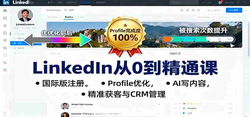 LinkedIn从0到精通课：国际版注册，Profile优化，AI写内容，精准获客与CRM管理