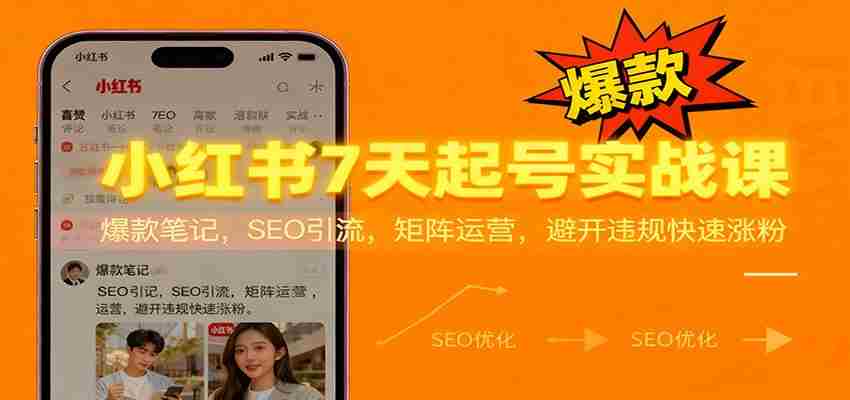 小红书7天起号实战课：爆款笔记，SEO引流，矩阵运营，避开违规快速涨粉
