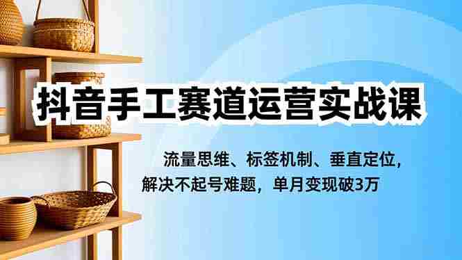（16667期）抖音手工赛道运营实战课，流量思维、标签机制、垂直定位，解决不起号难题，单月变现破3万