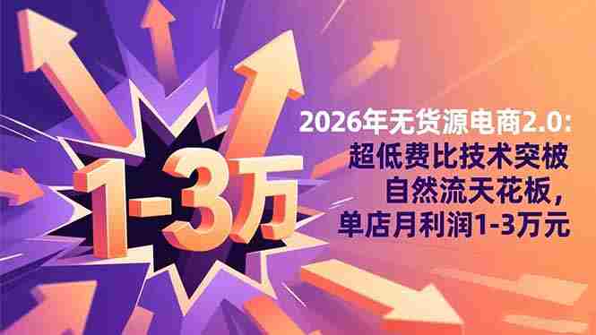 （16504期）2026年无货源电商2.0：超低费比技术突破自然流天花板，单店月利润1-3万元