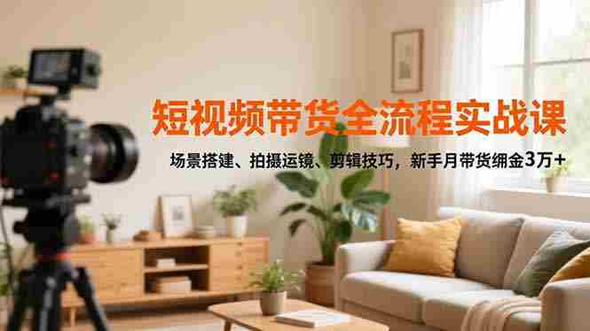 （16679期）短视频带货全流程实战课，场景搭建、拍摄运镜、剪辑技巧，新手月带货佣金3万+