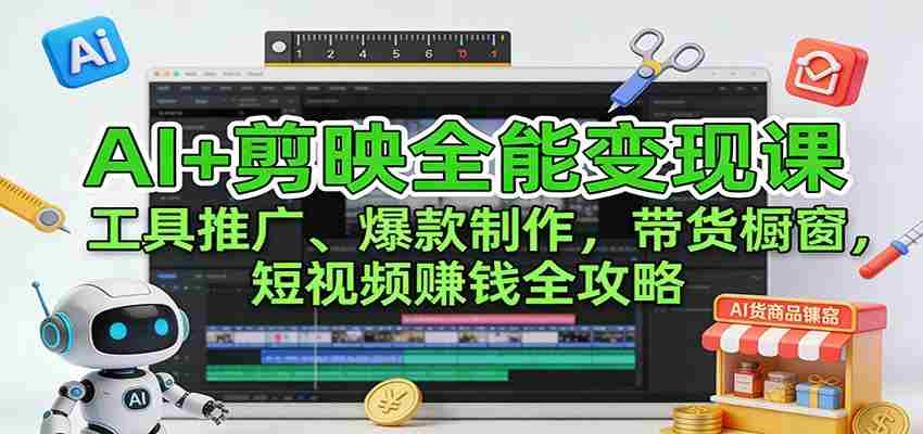 AI+剪映全能变现课：工具推广、爆款制作、带货橱窗，短视频赚钱全攻略