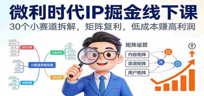微利时代IP掘金线下课:30个小赛道拆解,矩阵复利,低成本赚高利润-中创网,冒泡网,福缘网创业项目大全-创安网