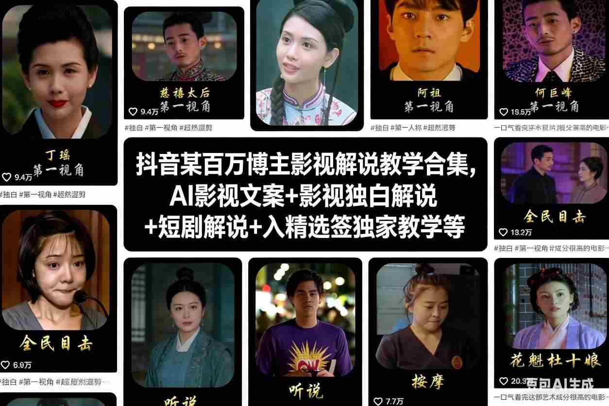 抖音某百万博主影视解说教学合集，AI影视文案+影视独白解说+短剧解说+入精选签独家教学等