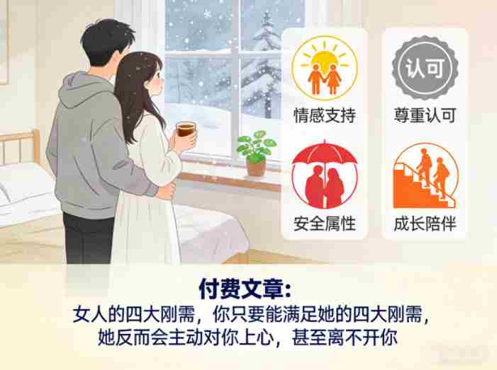 付费文章：女人的四大刚需，你只要能满足她的四大刚需，她反而会主动对你上心，甚至离不开你