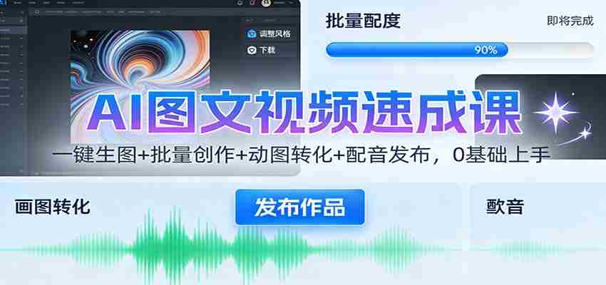 AI图文视频速成课：一键生图+批量创作+动图转化+配音发布，0基础上手