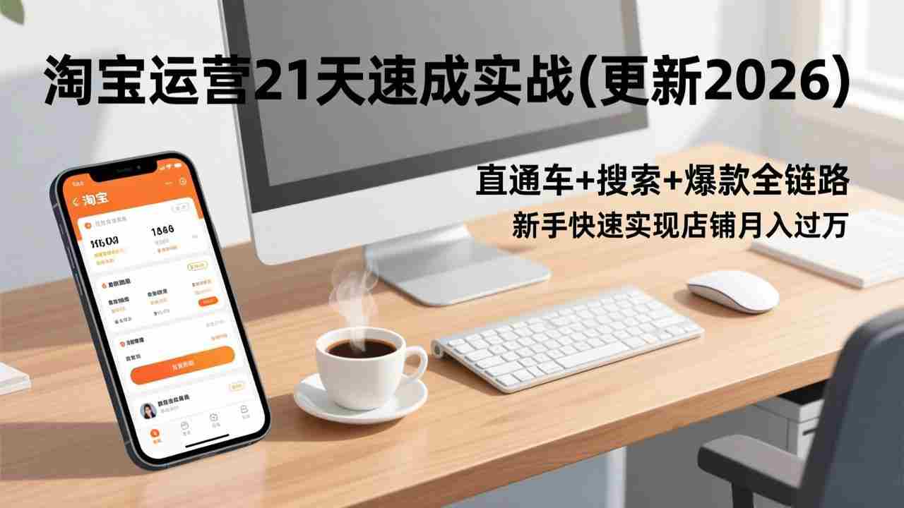 （17201期）淘宝运营21天速成实战(更新2026)，直通车+搜索+爆款全链路，新手快速实现店铺月入过万