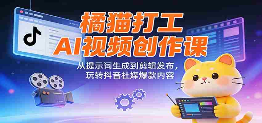 橘猫打工AI视频创作课：从提示词生成到剪辑发布，玩转抖音社媒爆款内容