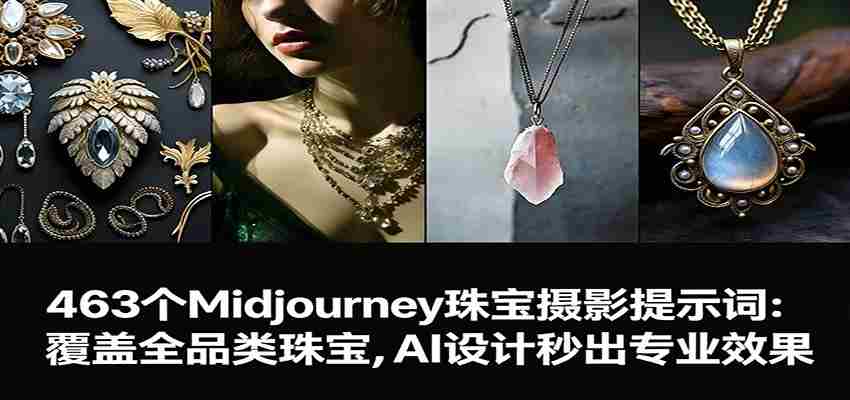 463个Midjourney珠宝摄影提示词：覆盖全品类珠宝，AI设计秒出专业效果