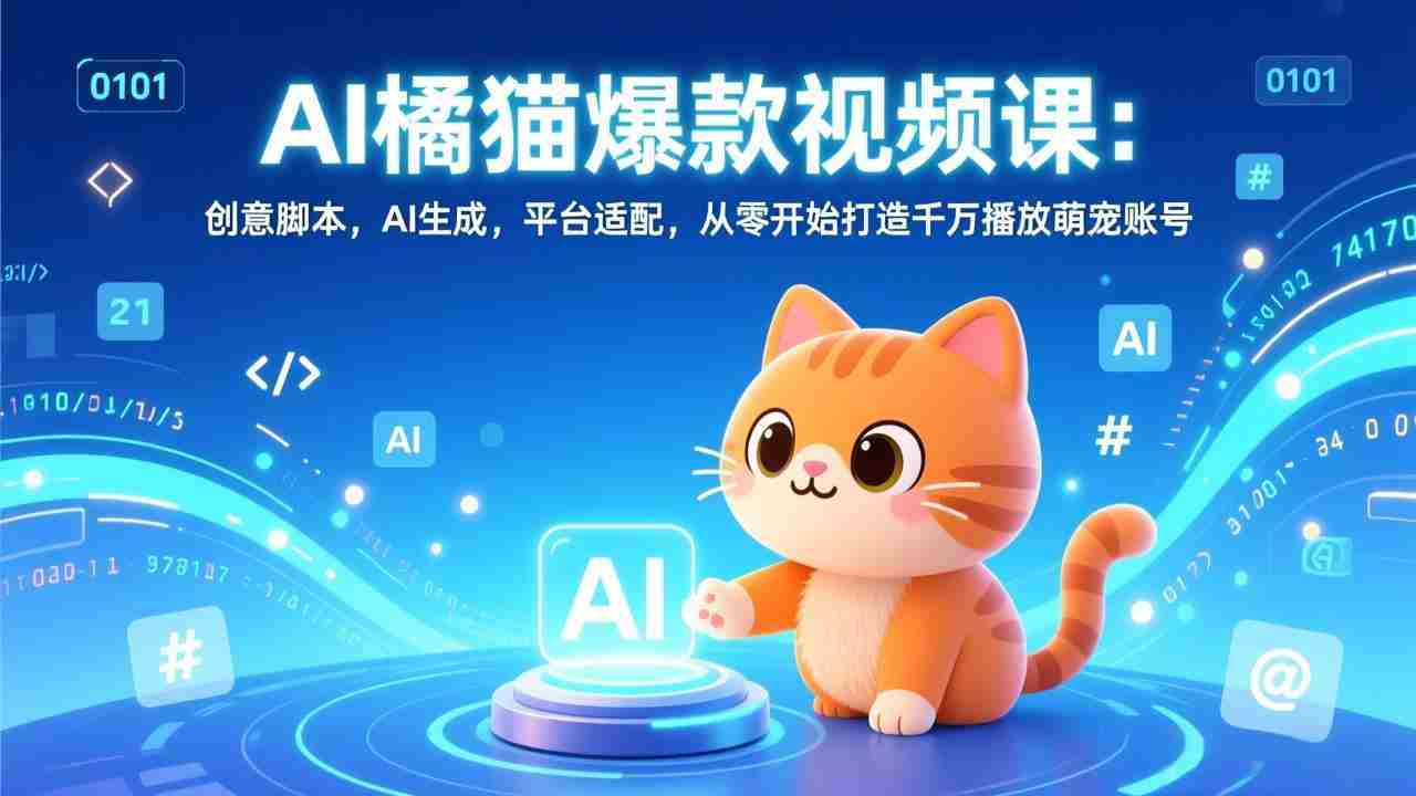（17091期）AI橘猫爆款视频课：创意脚本，AI生成，平台适配，从零开始打造千万播放萌宠账号