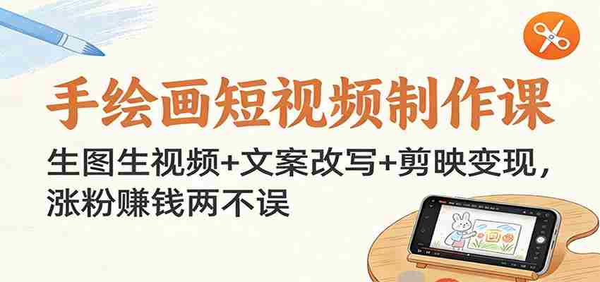 手绘画短视频制作课：生图生视频+文案改写+剪映变现，涨粉赚钱两不误