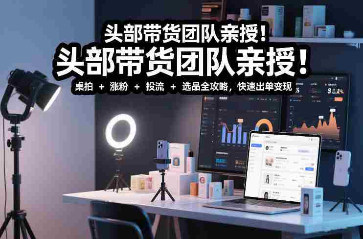 头部带货团队亲授！专业短视频实拍带货课：桌拍+涨粉+投流+选品全攻略，快速出单变现，月入2w+