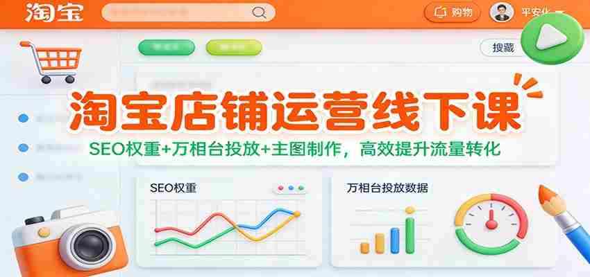 淘宝店铺运营线下课：SEO权重+万相台投放+主图制作，高效提升流量转化