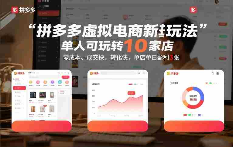 拼多多虚拟电商新玩法,单人可玩转10家店,零成本、成交快、转化快,单店单日盈利3张【揭秘】-中创网,冒泡网,福缘网创业项目大全-创安网