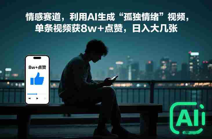 情感赛道，利用AI生成“孤独情绪”视频，单条视频获8w+点赞，日入大几张