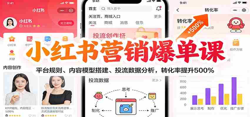 小红书营销爆单课：平台规则、内容模型搭建、投流数据分析，转化率提升500%