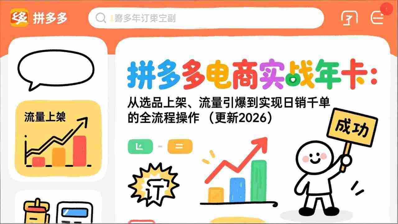 （17146期）拼多多电商实战年卡：从选品上架、流量引爆到实现日销千单的全流程操作（更新2026）