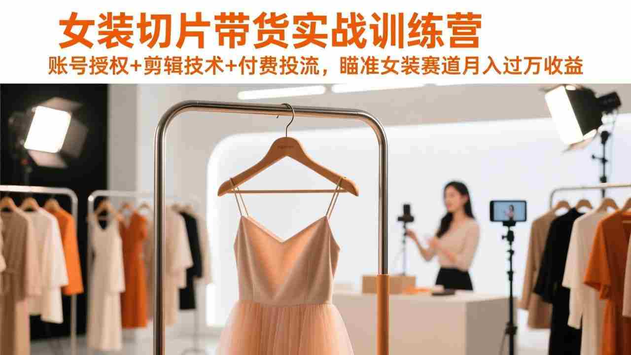 （17357期）女装切片带货实战训练营，账号授权+剪辑技术+付费投流，瞄准女装赛道月入过万收益