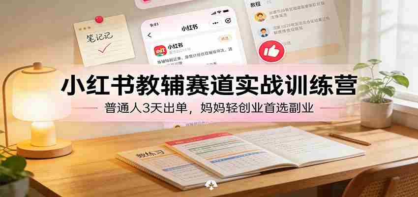 小红书教辅赛道实战训练营：普通人3天出单，宝妈轻创业首选副业
