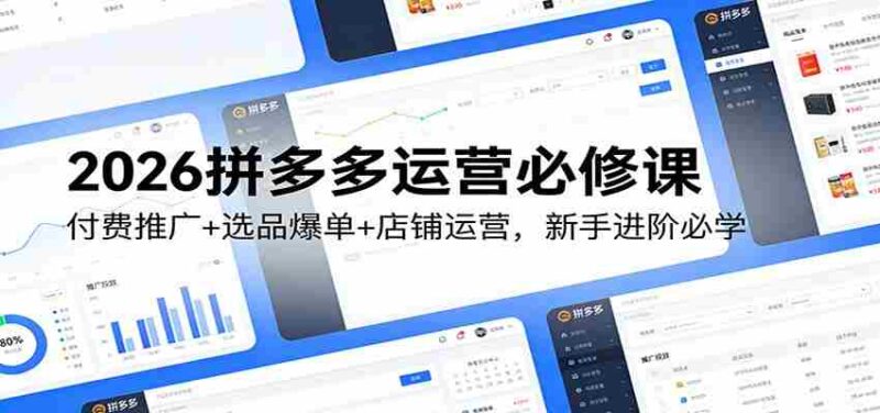 2026拼多多运营必修课:付费推广+选品爆单+店铺运营,新手进阶必学-中创网,冒泡网,福缘网创业项目大全-创安网