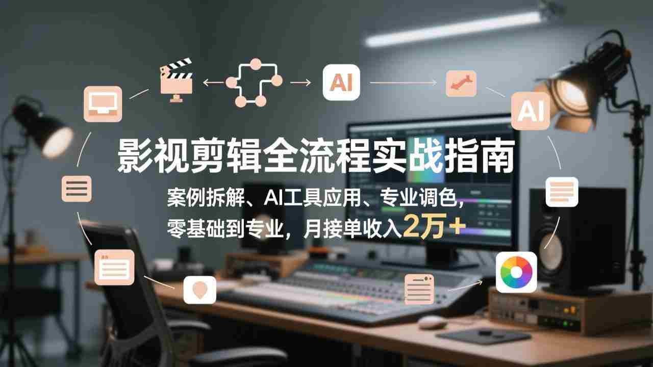 （17338期）影视剪辑全流程实战指南，案例拆解、AI工具应用、专业调色，零基础到专业，月接单收入2万+