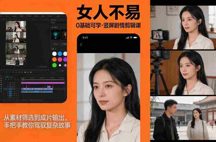 0基础可学！《女人不易》竖屏剧情剪辑课，从素材筛选到成片输出，手把手教你驾驭复杂故事