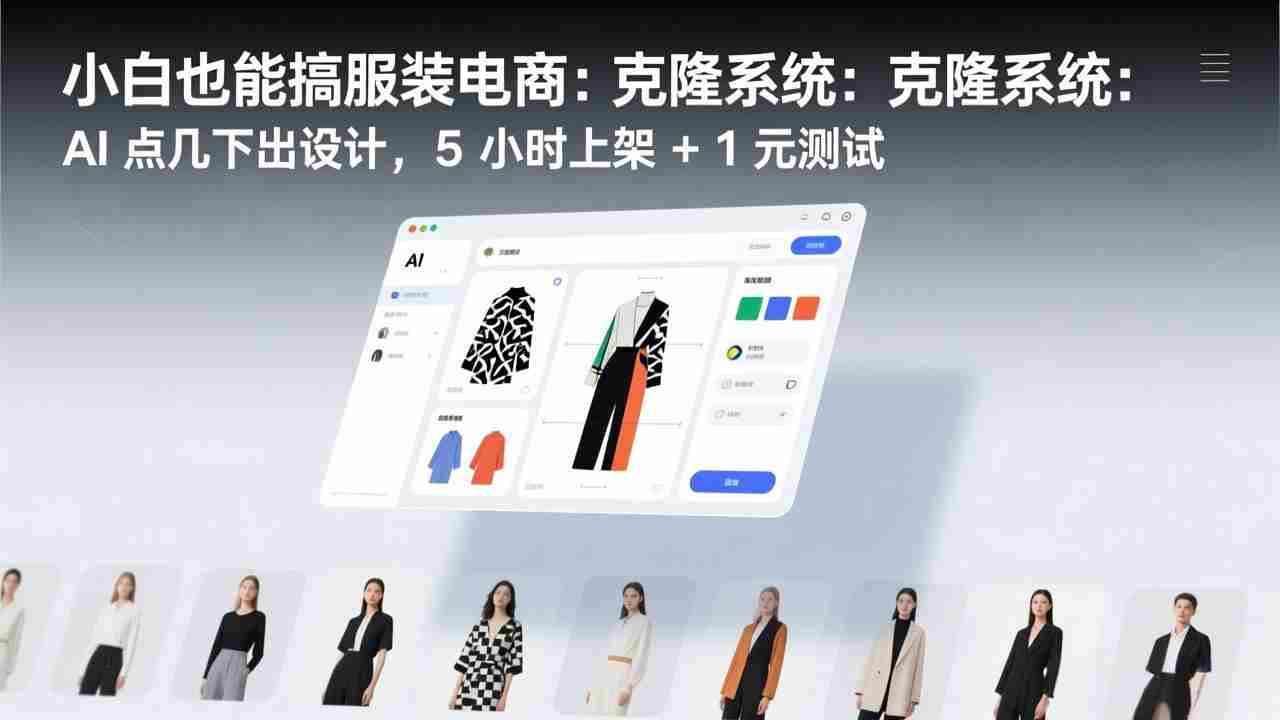 （17411期）小白也能搞服装电商：克隆系统：AI 点几下出设计，5 小时上架 + 1 元测试