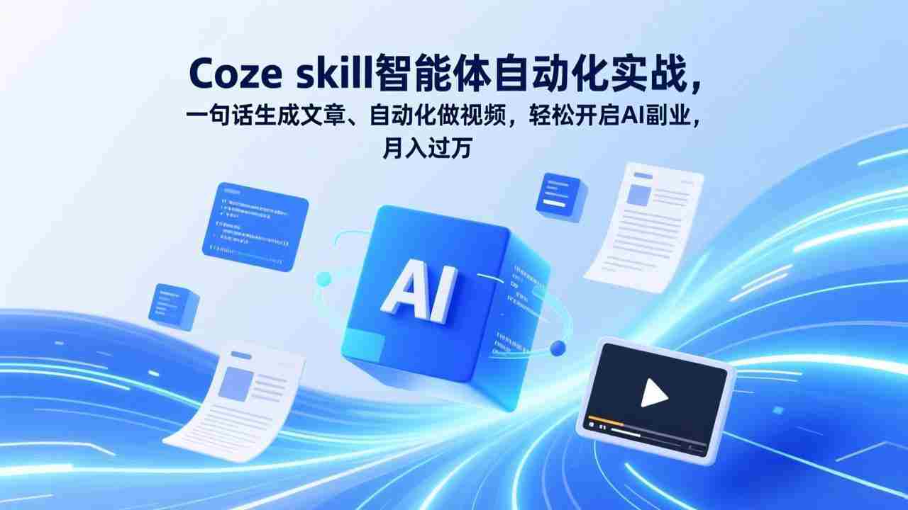 （17399期）Coze skill智能体自动化实战，一句话生成文章、自动化做视频，轻松开启AI副业，月入过万