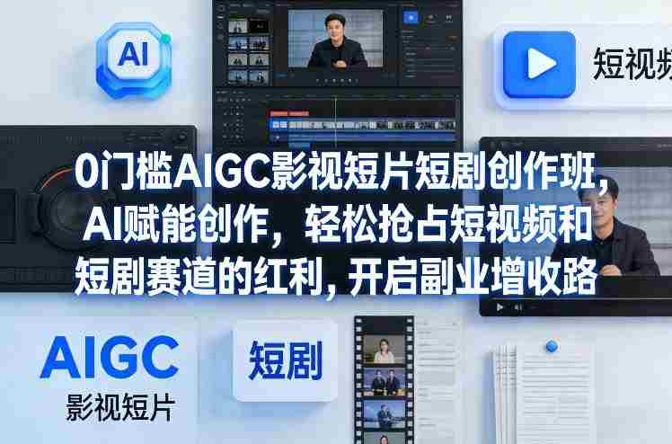 0门槛AIGC影视短片短剧创作班，AI赋能创作，轻松抢占短视频和短剧赛道的红利，开启副业增收路