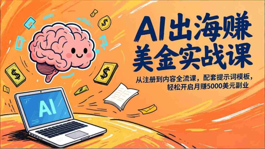 （17298期）AI出海赚美金实战课，从注册到内容全流程，配套提示词模板，轻松开启月赚5000美元副业