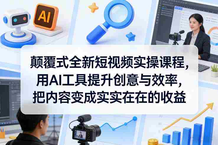 颠覆式全新短视频实操课程，用AI工具提升创意与效率，把内容变成实实在在的收益