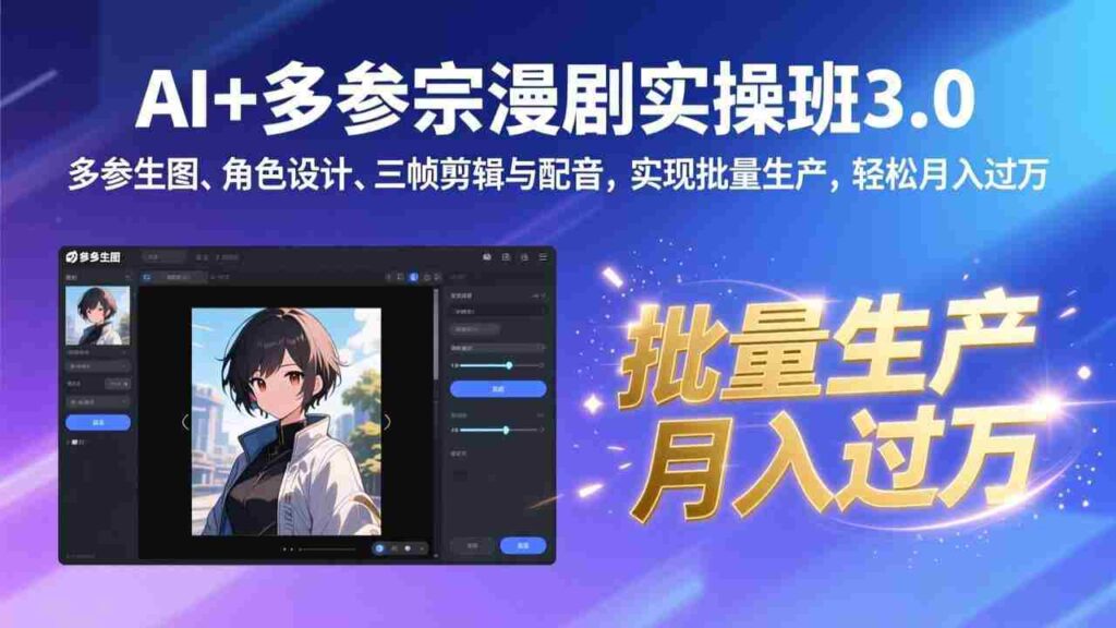 （17283期）AI+多参宗漫剧实操班3.0：多参生图、角色设计、三帧剪辑与配音，实现批量生产，轻松月入过万