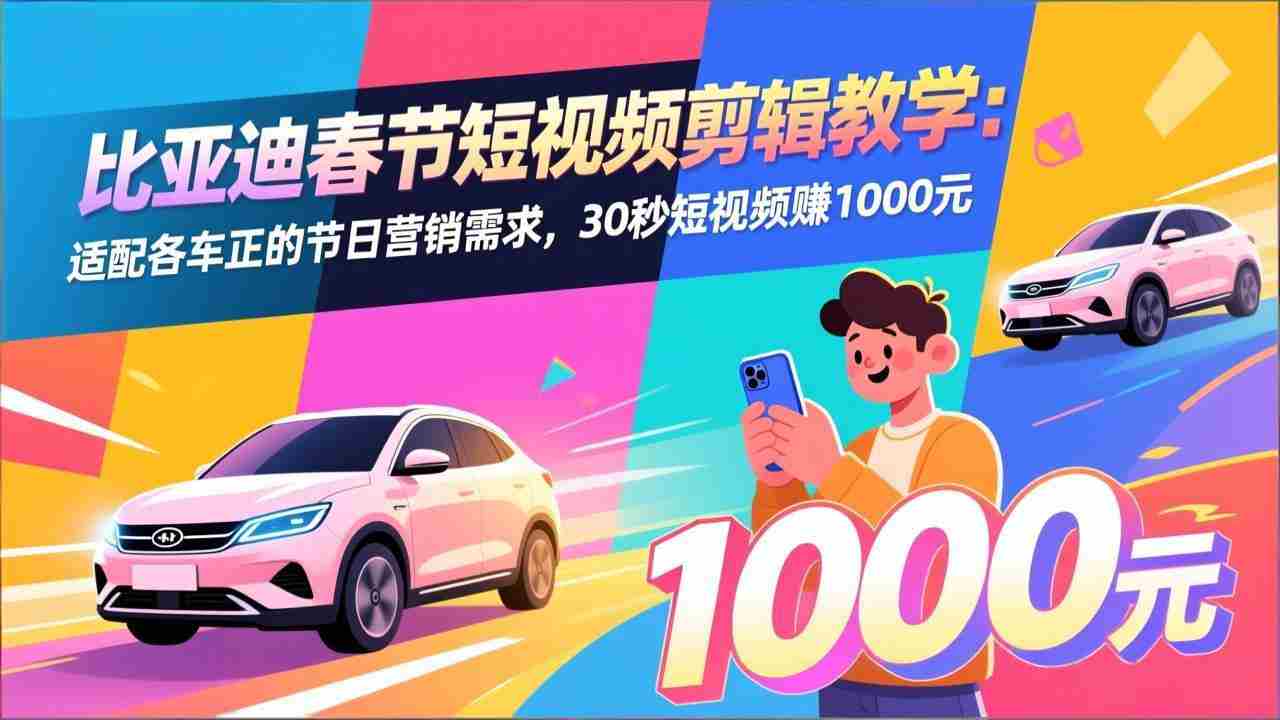 （17320期）比亚迪春节短视频剪辑教学：适配各车企的节日营销需求，30秒短视频赚1000元