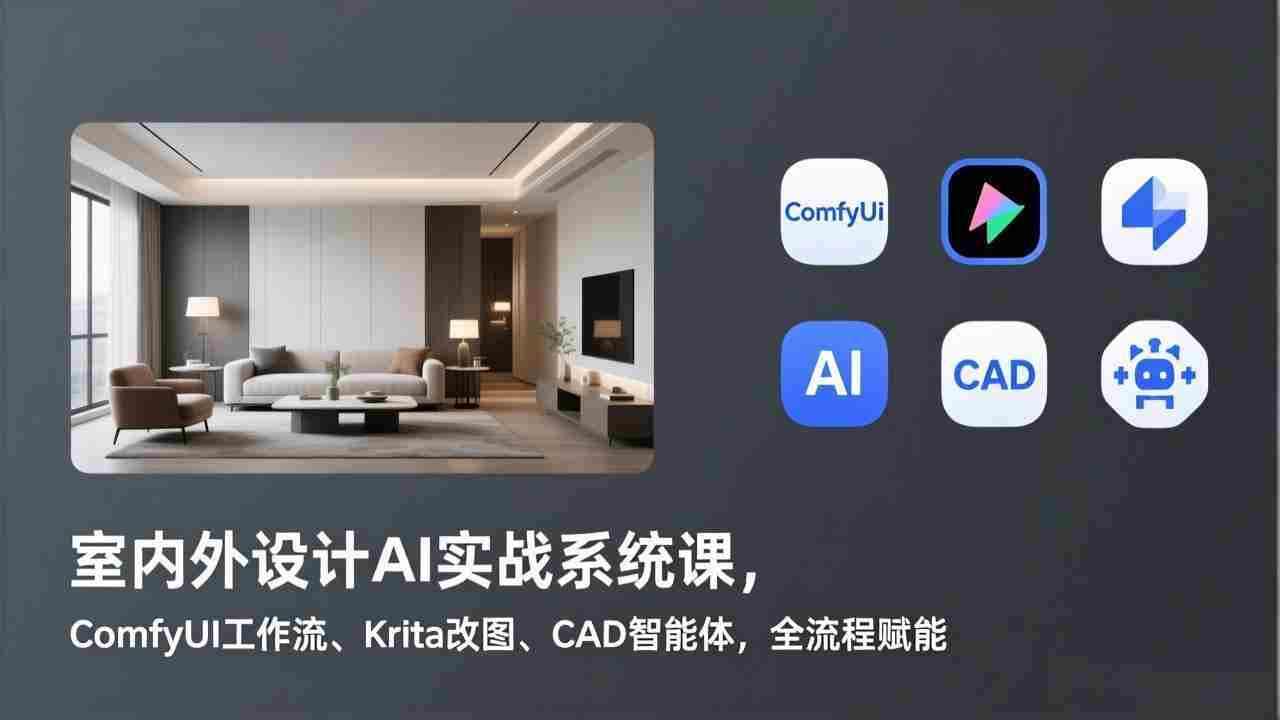 （17371期）室内外设计AI实战系统课，ComfyUI工作流、Krita改图、CAD智能体，全流程赋能