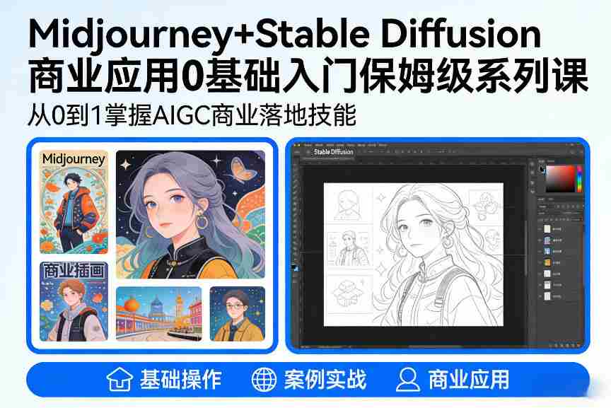 AIGC商业应用Midjourney+Stable Diffusion教程，0基础入门保姆级系列课